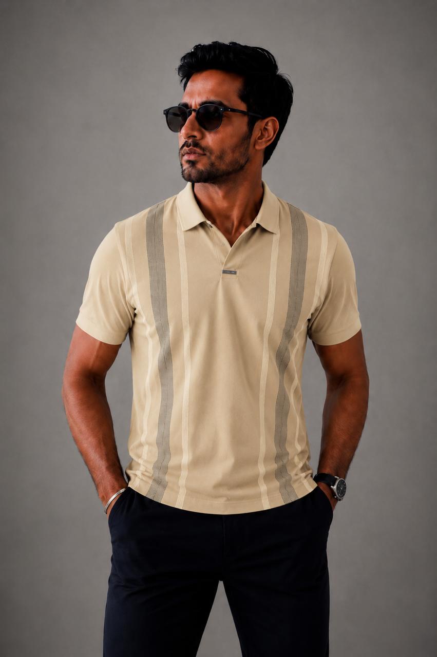 Men's Premium Breathable Beige Tech Polo – Wrinkle-Free Dry-Fit Performance Workwear