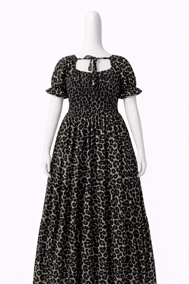 Women's Black printed sundress with puff sleeves
