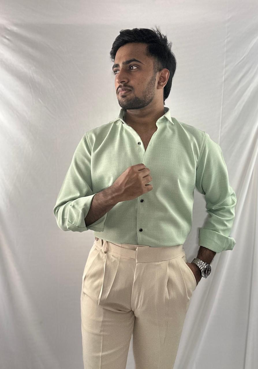 Pastel green premium linen shirt