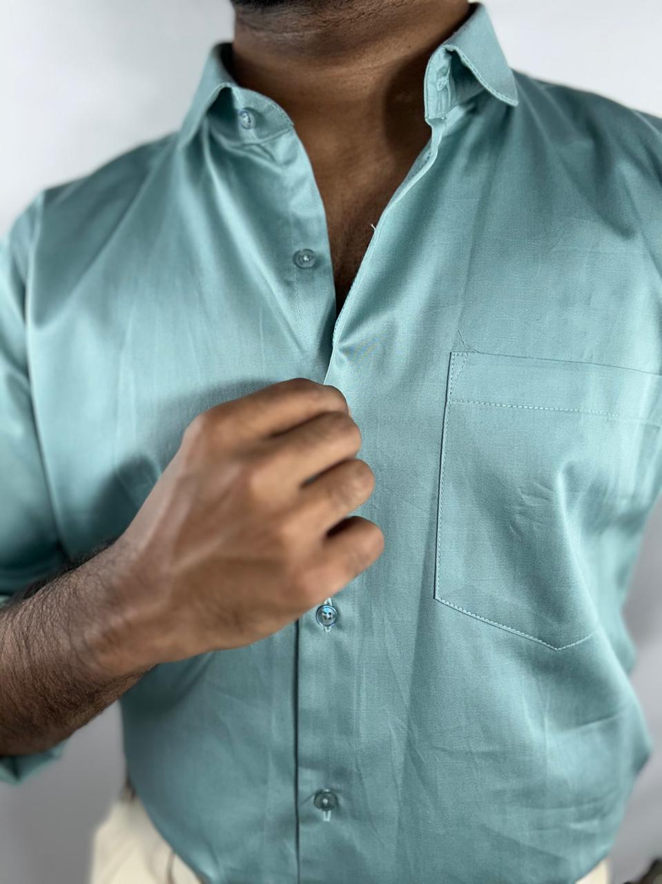 Sage green satin shirt | premium natural sheen