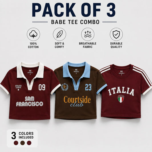 Pack of 3 tshirts contrast collar Baby tee | Women's cropped Fit T-shirt
