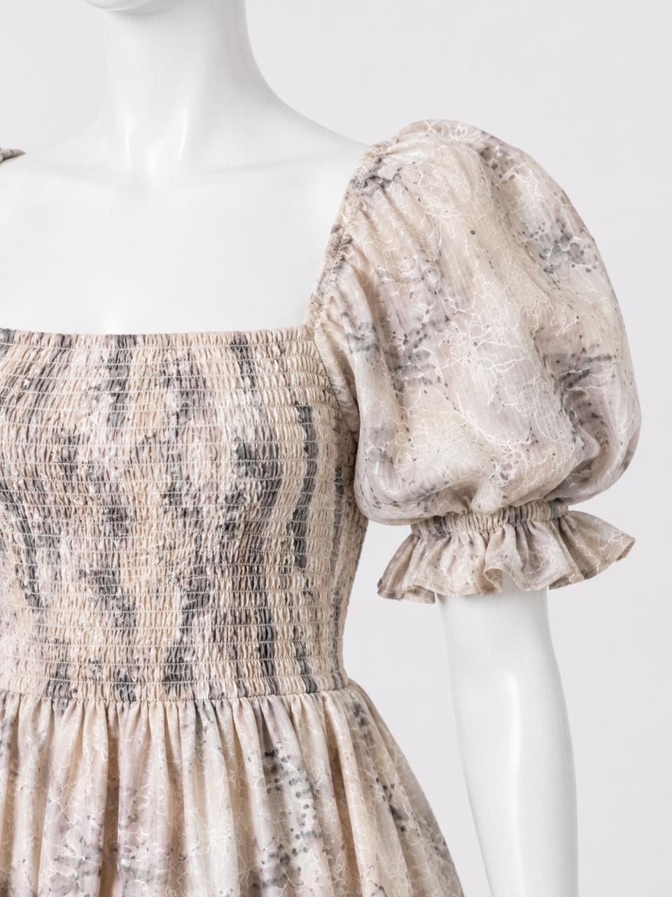Women's floral printed sundress with puff sleeves