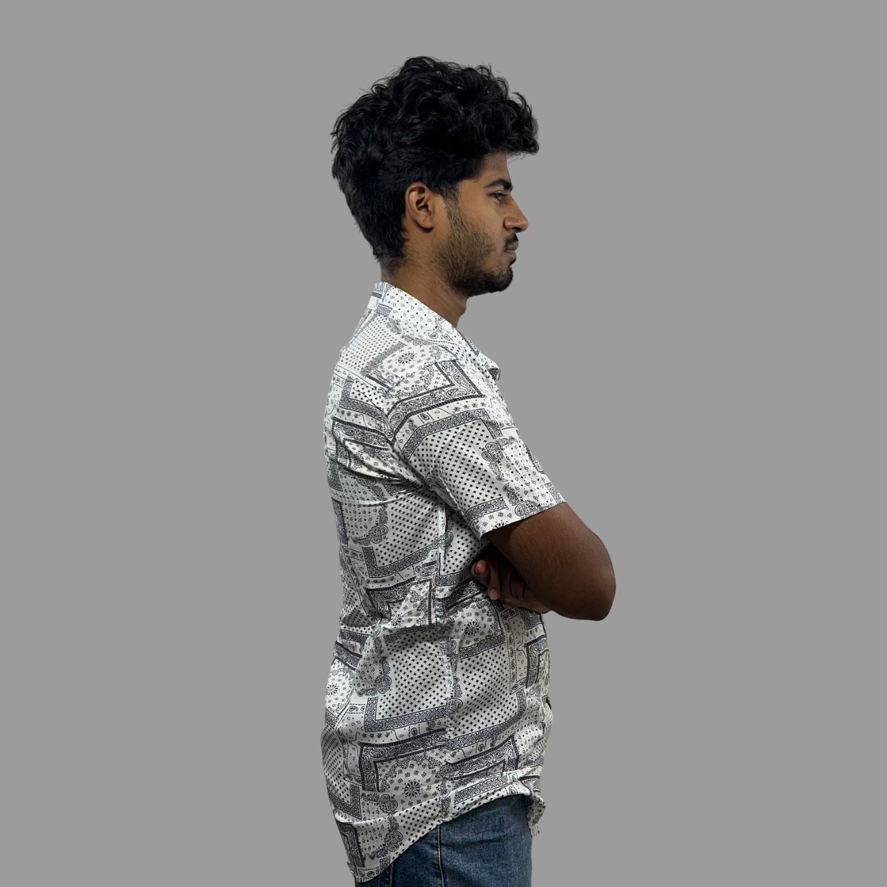 White and black geometric printed shirt