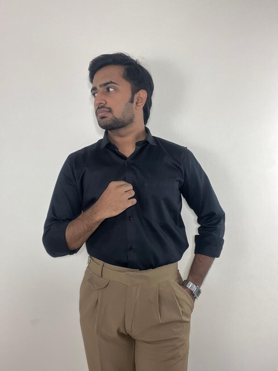 Black fluid shirt & Khaki brown Gurkha pant set