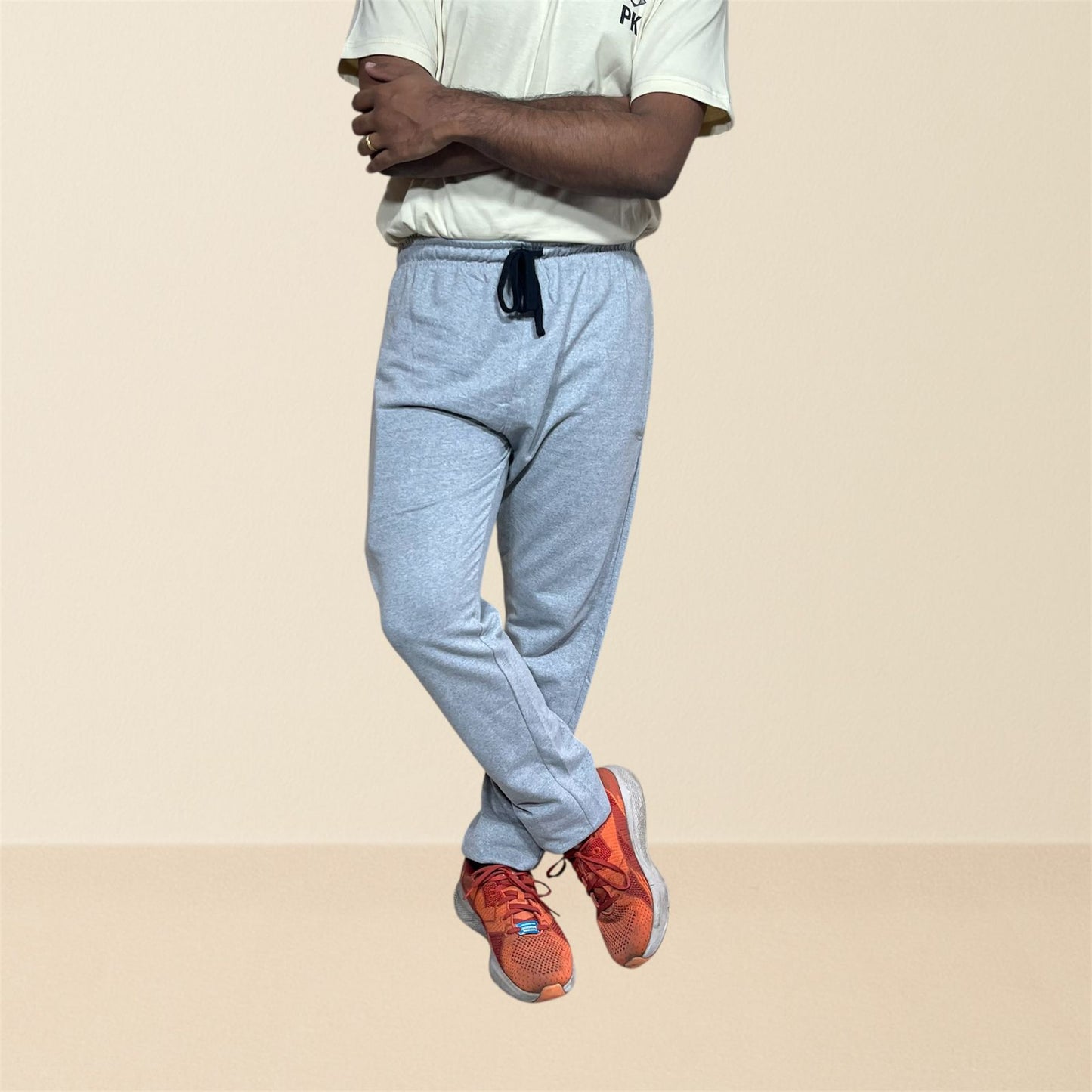 Premium Cotton track pants with drawstring waist - Light grey.