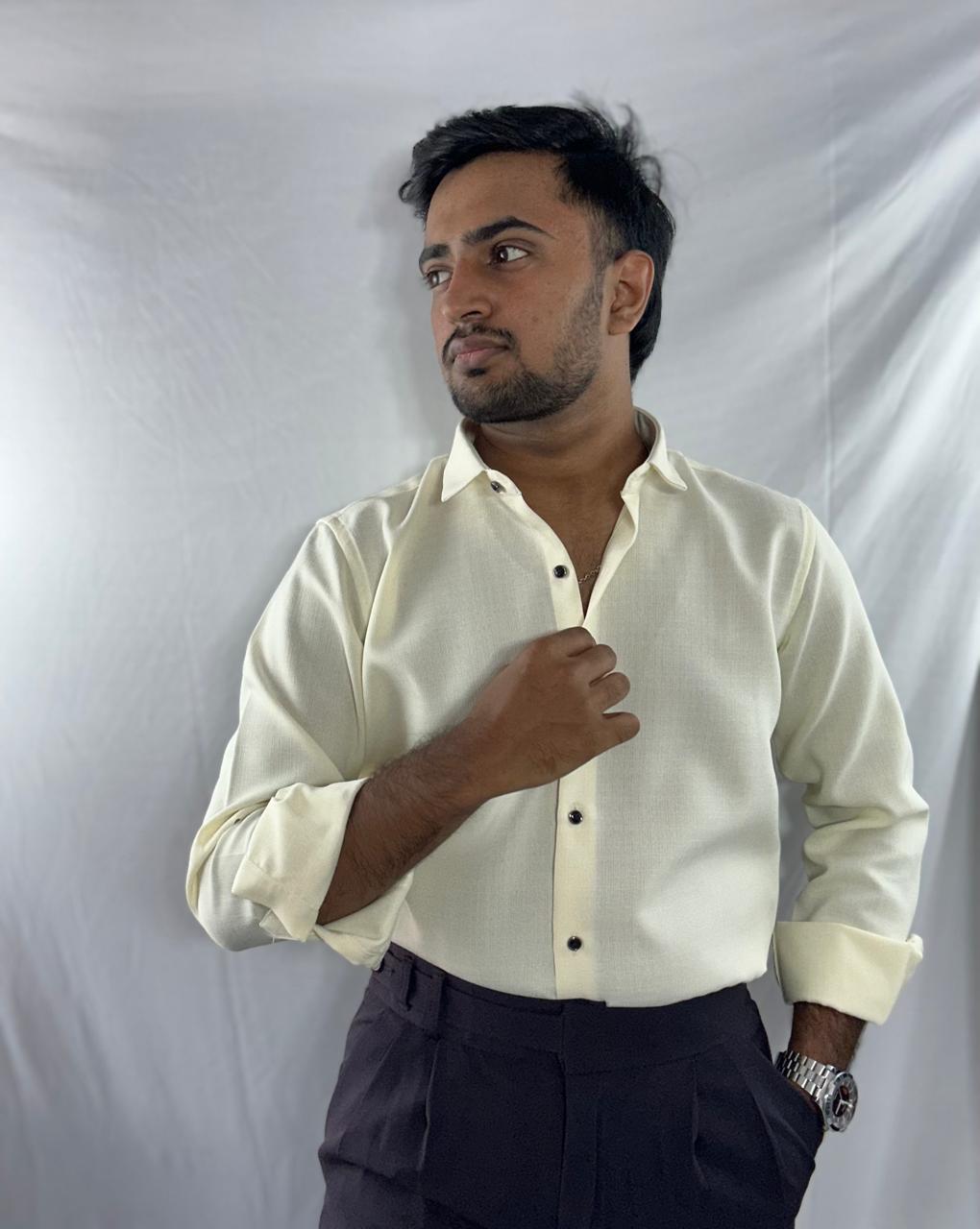 Pastel yellow premium linen shirt