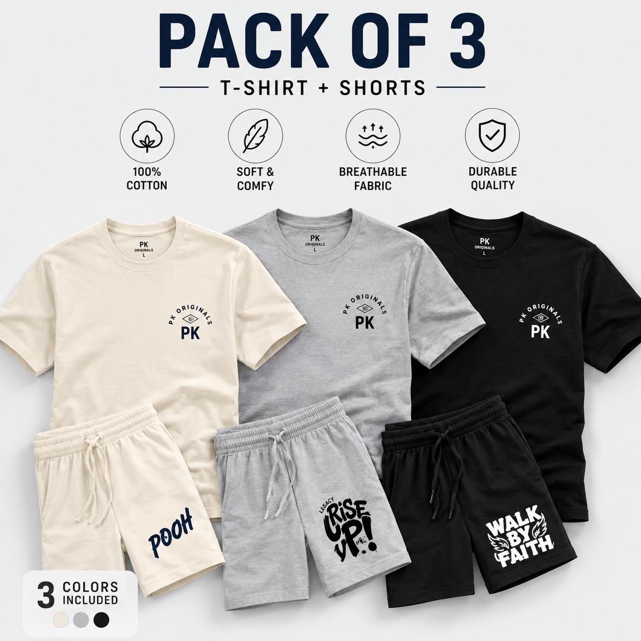 Men's cotton co-ord set : Pack of 3