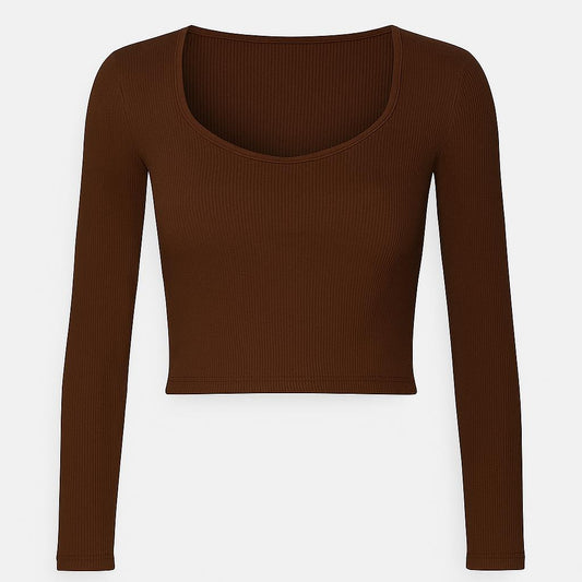 Stylish coffee brown knitted crop top | full sleeve