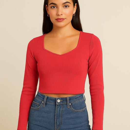 Stylish deep pink knitted crop top | full sleeve