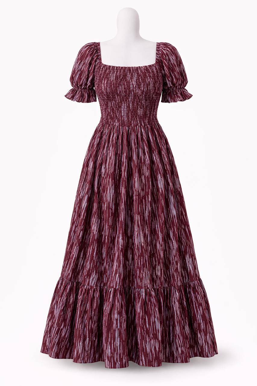 Women's Red printed sundress with puff sleeves