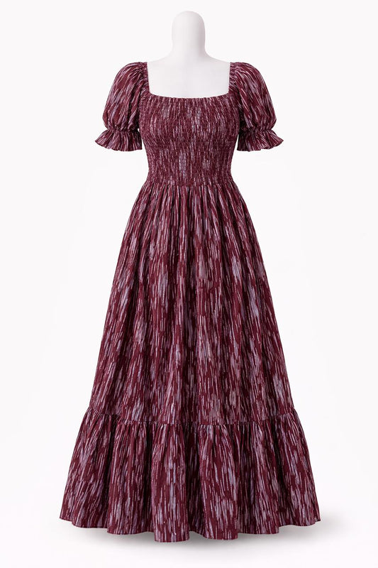 Women's Red printed sundress with puff sleeves