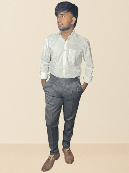 Drack Grey Double _Buckle Linen Textured Gurkha pants for Men