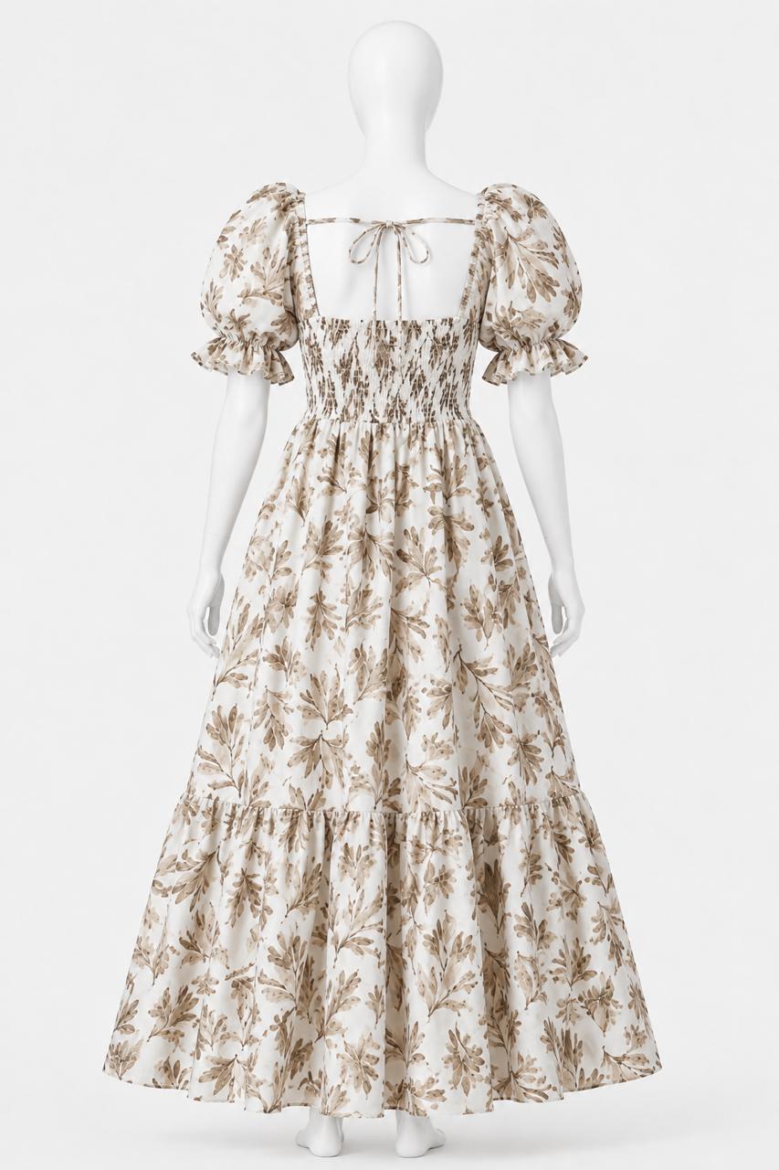 Women's printed sundress with puff sleeves
