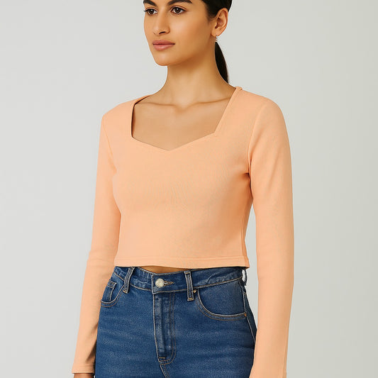 Stylish peach knitted crop top | full sleeve