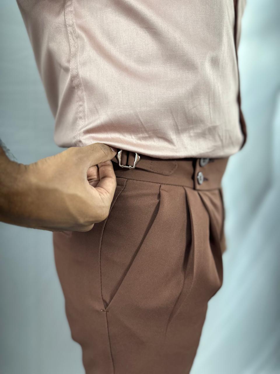 stone red double-buckle gurkha pants for men