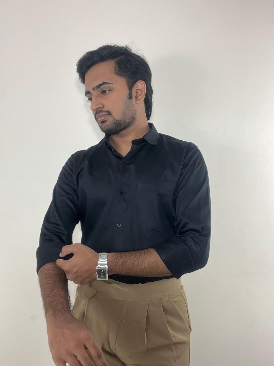 Black fluid shirt & Khaki brown Gurkha pant set