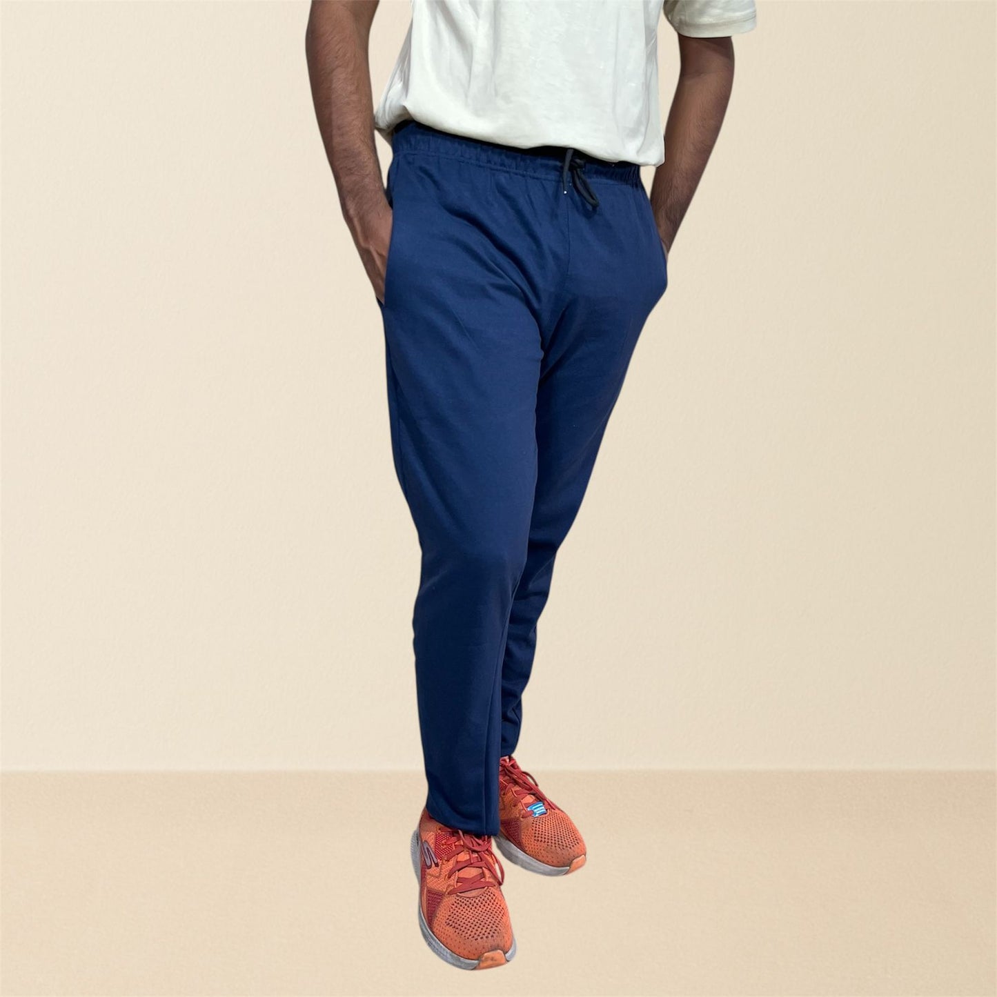 Premium Cotton track pants with drawstring waist - Navy blue
