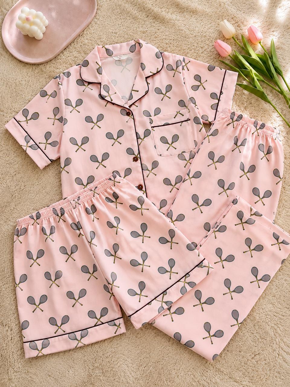 Kid's tennis bat Printed Premium 3-Piece Cotton Lounge Set
