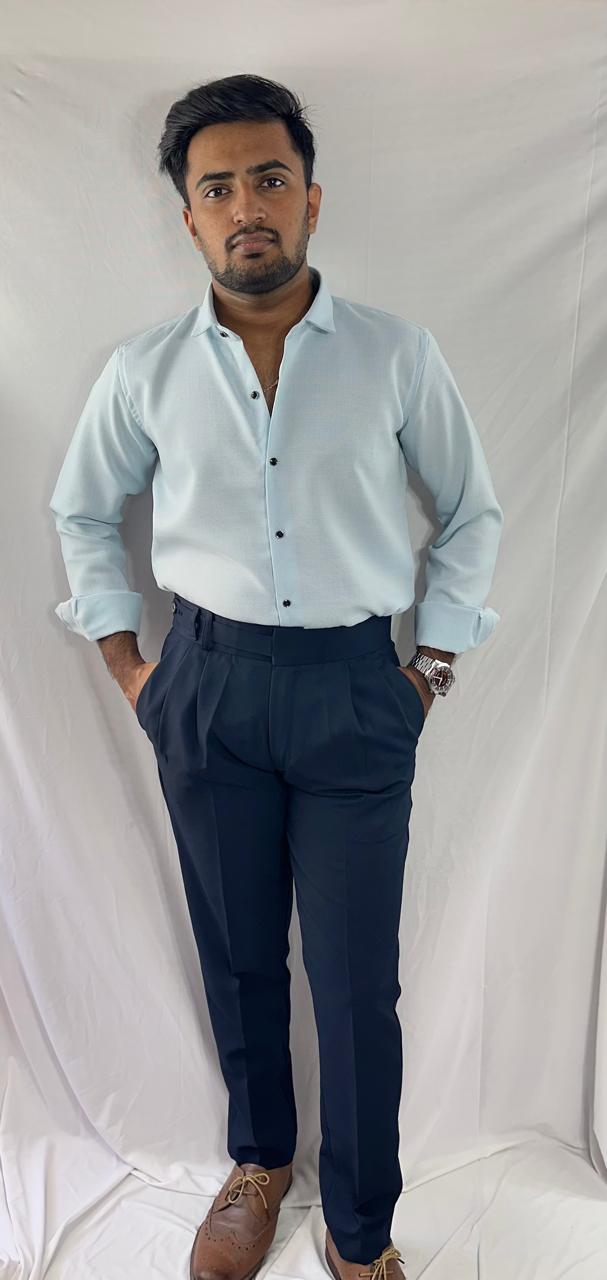 Navy blue single button gurkha pant for men