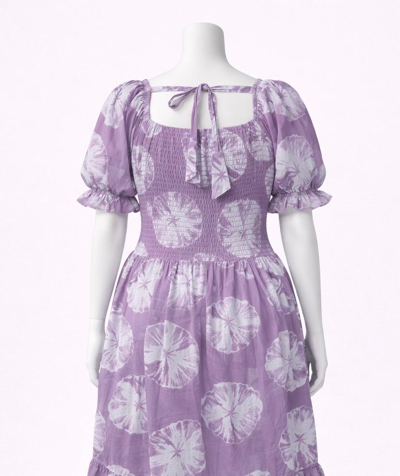 Women's mauve violet flower printed sundress with puff sleeves