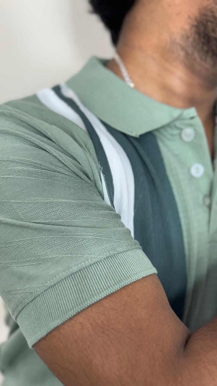 Men’s green Knitted Cotton Polo T-Shirt | Premium Vertical Stripe Polo Tee