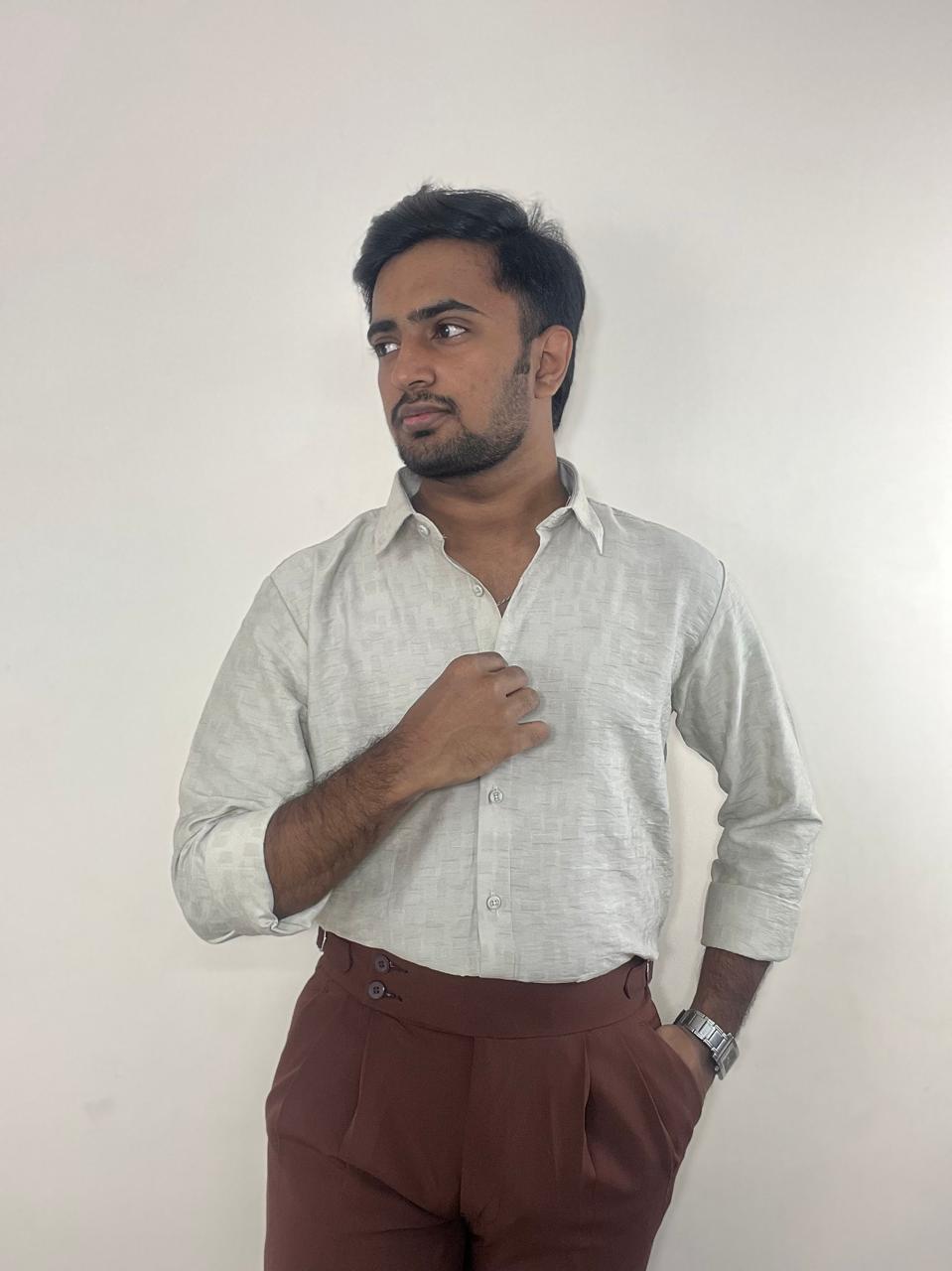 Ivory mist textured premium self design shirt