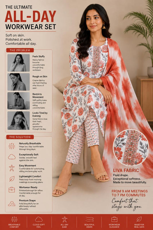 Stylish printed Liva fabric kurta set with Embellished yoke & shaded dupatta