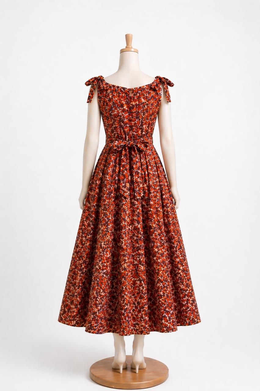 Kids & teens Red Floral printed Summer Midi Dress with shoulder Tie straps & Chest Cup