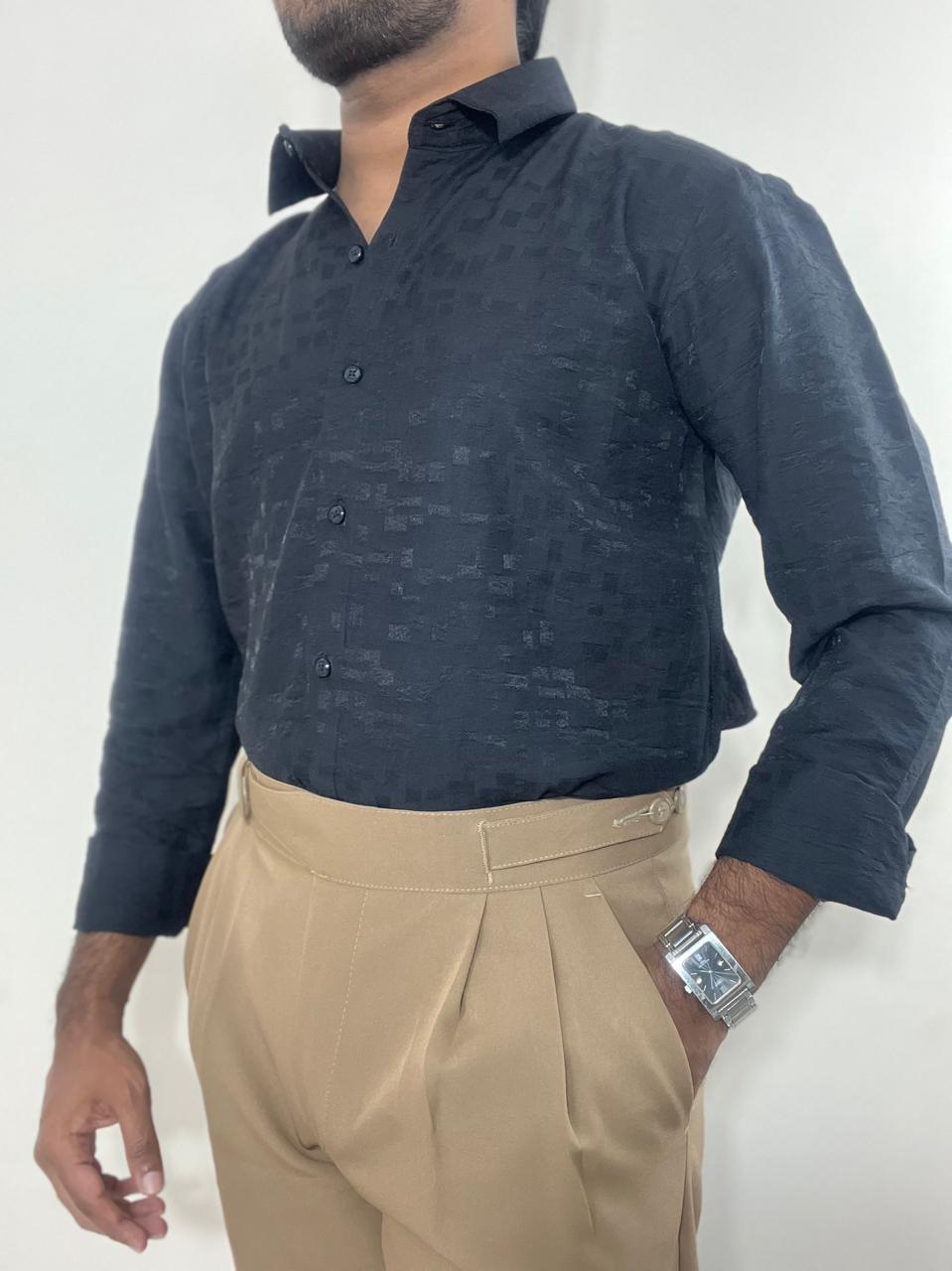 Onyx Black textured premium self design shirt