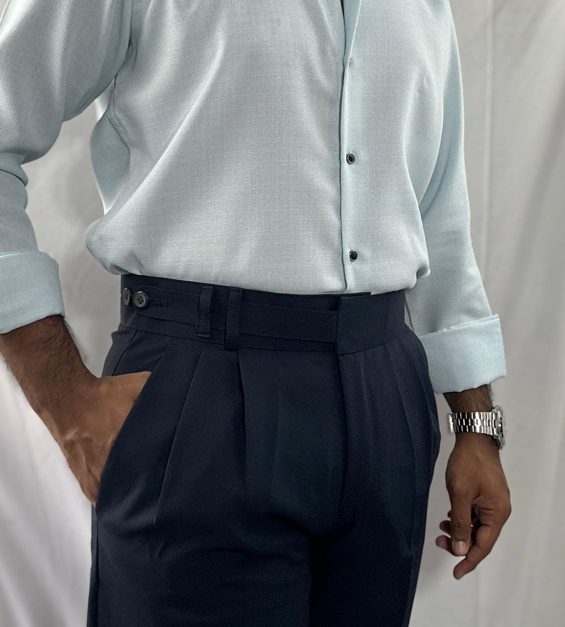 Navy blue single button gurkha pant for men