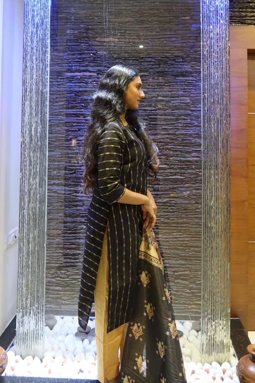 Pure Raw Silk Churidar Set with Kalamkari Dupatta & Pant