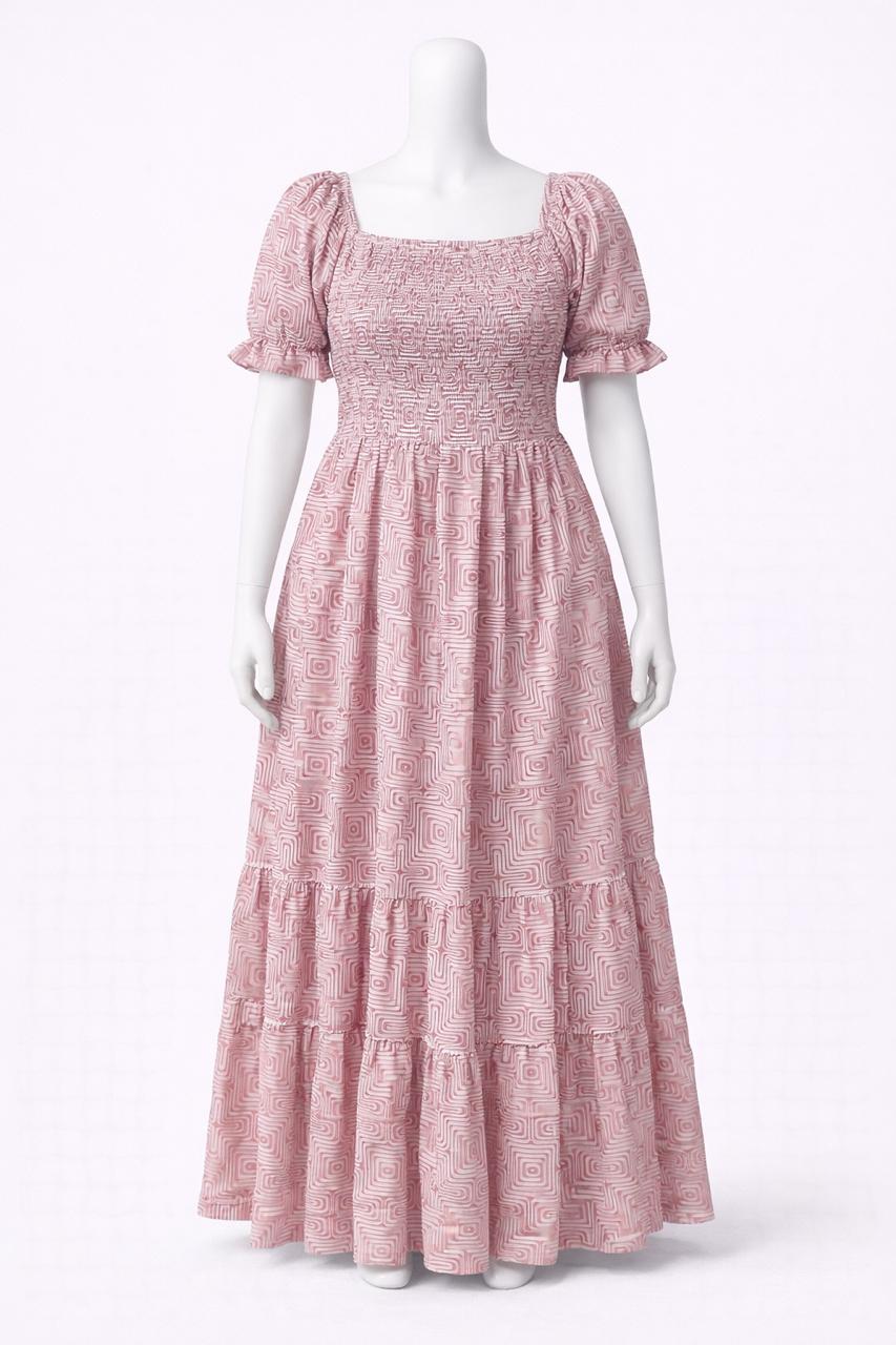 Women's White with pink printed sundress with puff sleeves