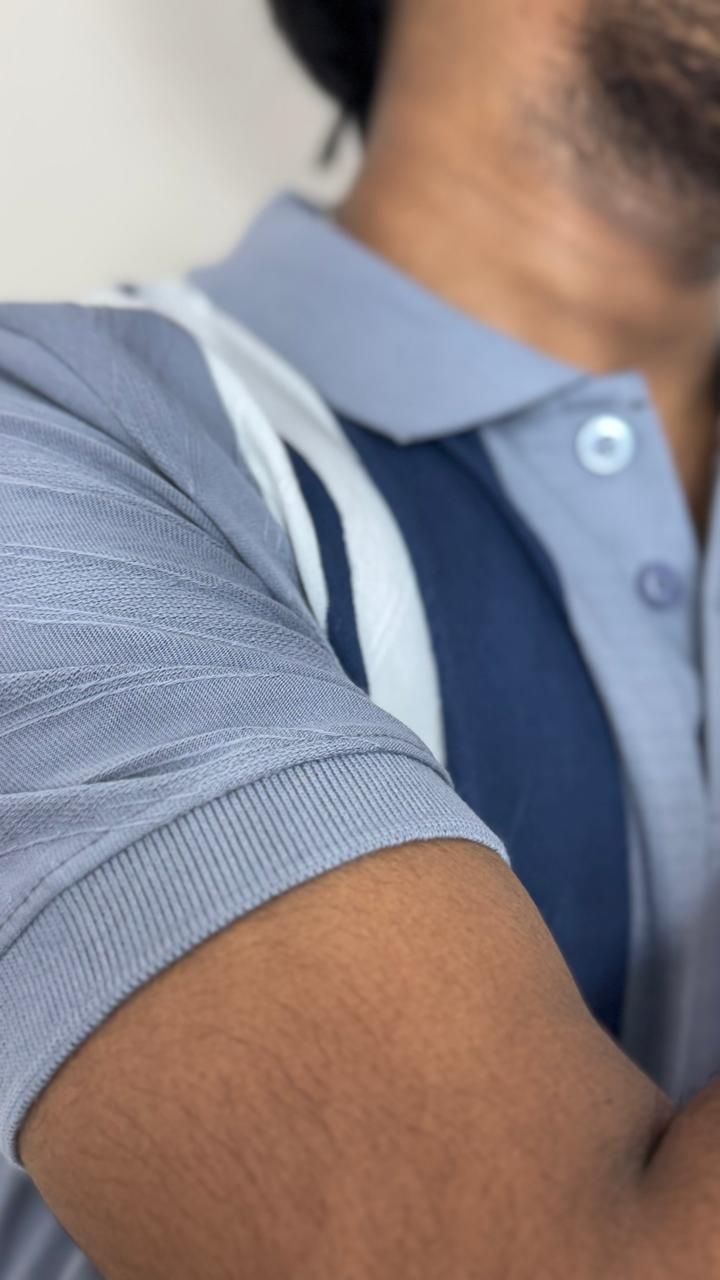 Men’s Indigo Blue Knitted Cotton Polo T-Shirt | Premium Vertical Stripe Polo Tee