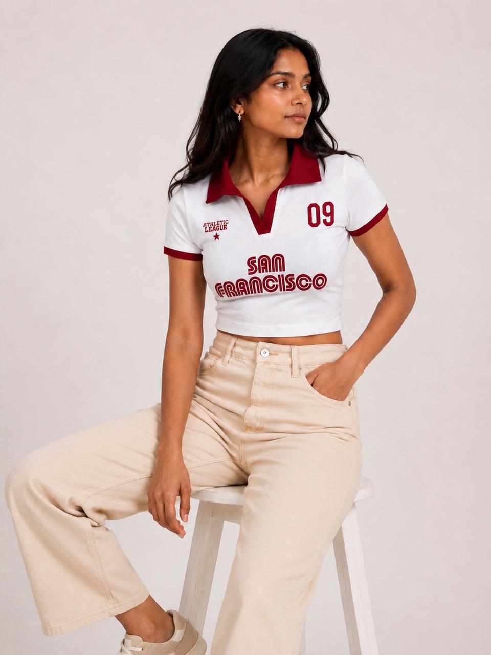 Pack of 3 t-shirts contrast collar Baby tee | Women's cropped Fit T-shirt