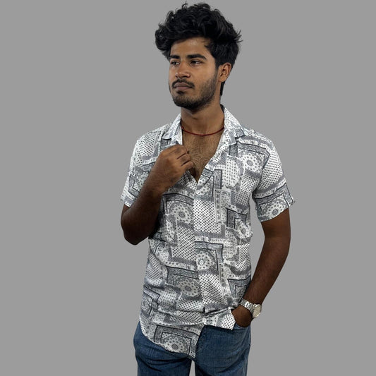 White and black geometric printed shirt