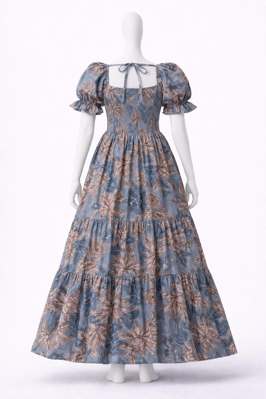 Women's steel blue floral printed maxi dress