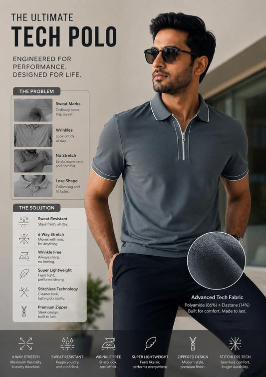 Structured executive tech polo | Ultra-stretch, Stitchless & Wrinkle-free