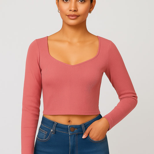 Stylish pink knitted crop top | full sleeves