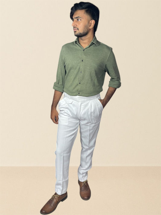 White Linen Textured Gurkha pants for Men