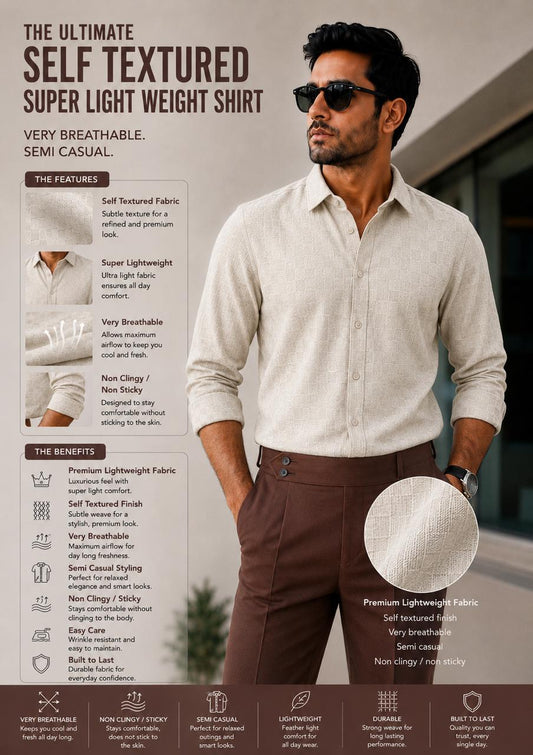 Ivory mist textured premium self design shirt