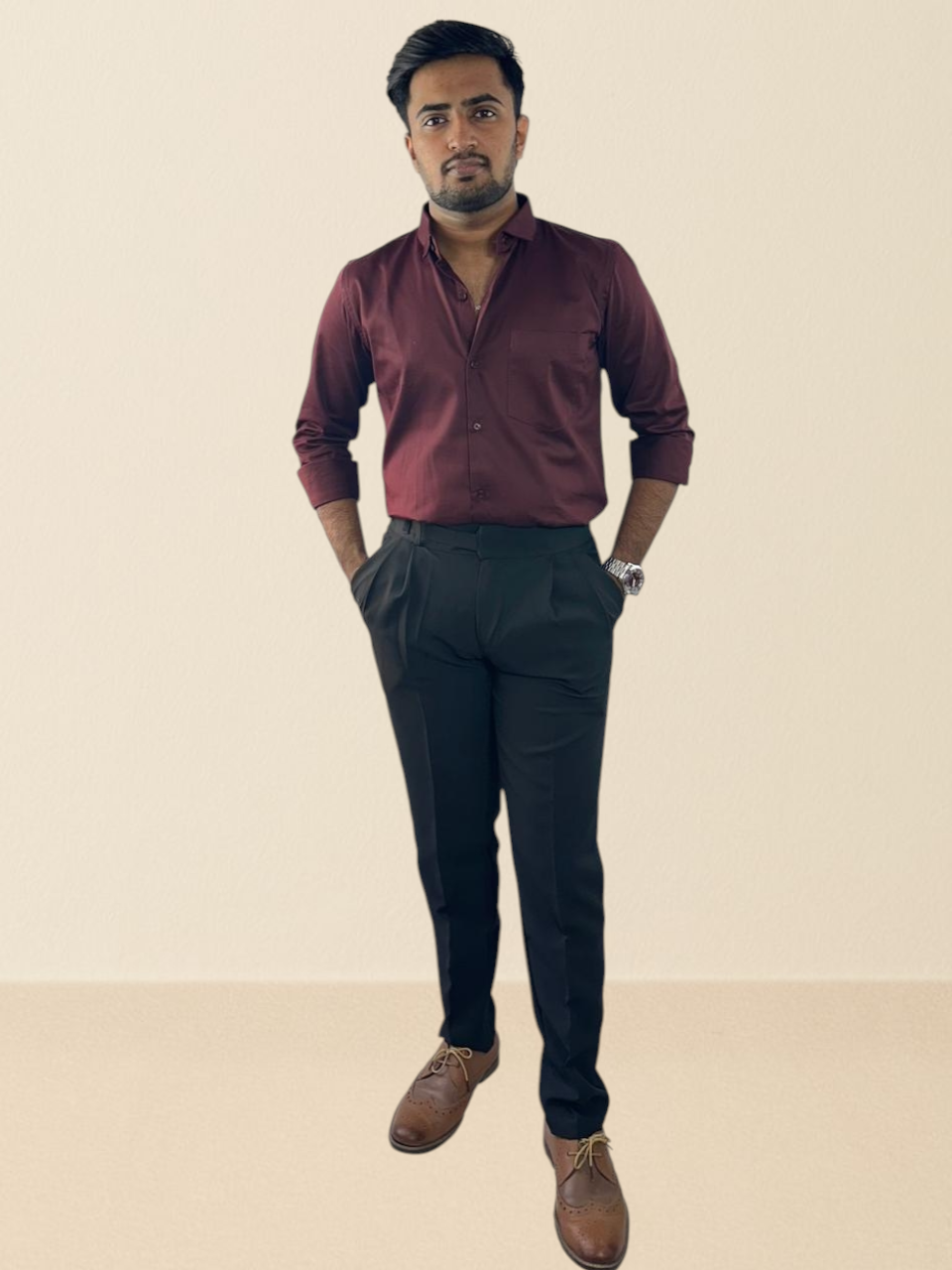 Black single button gurkha pant for men