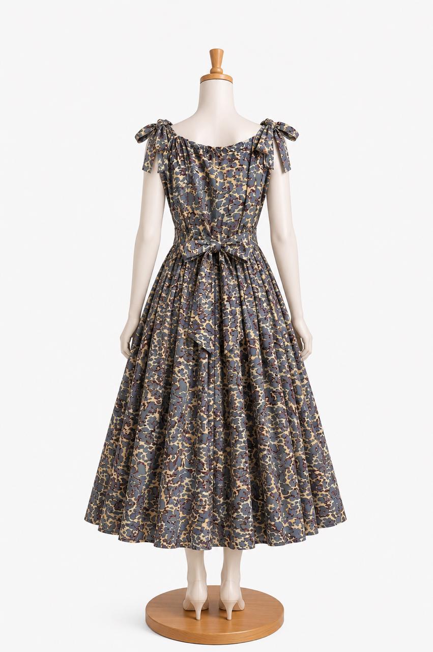 Kids & teens  Grey Abstract Print Summer Midi Dress with shoulder Tie straps & Chest Cup