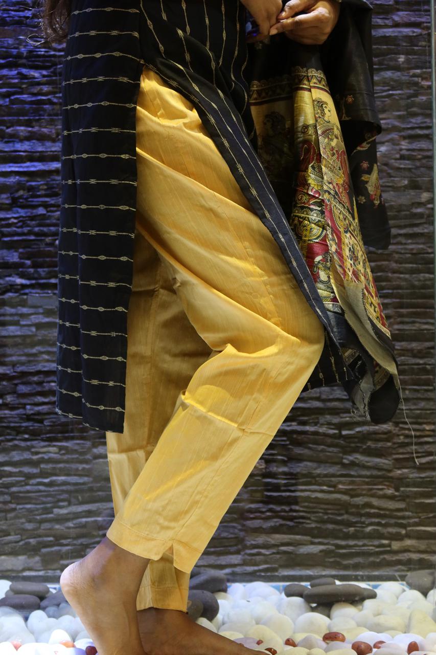 Pure Raw Silk Churidar Set with Kalamkari Dupatta & Pant
