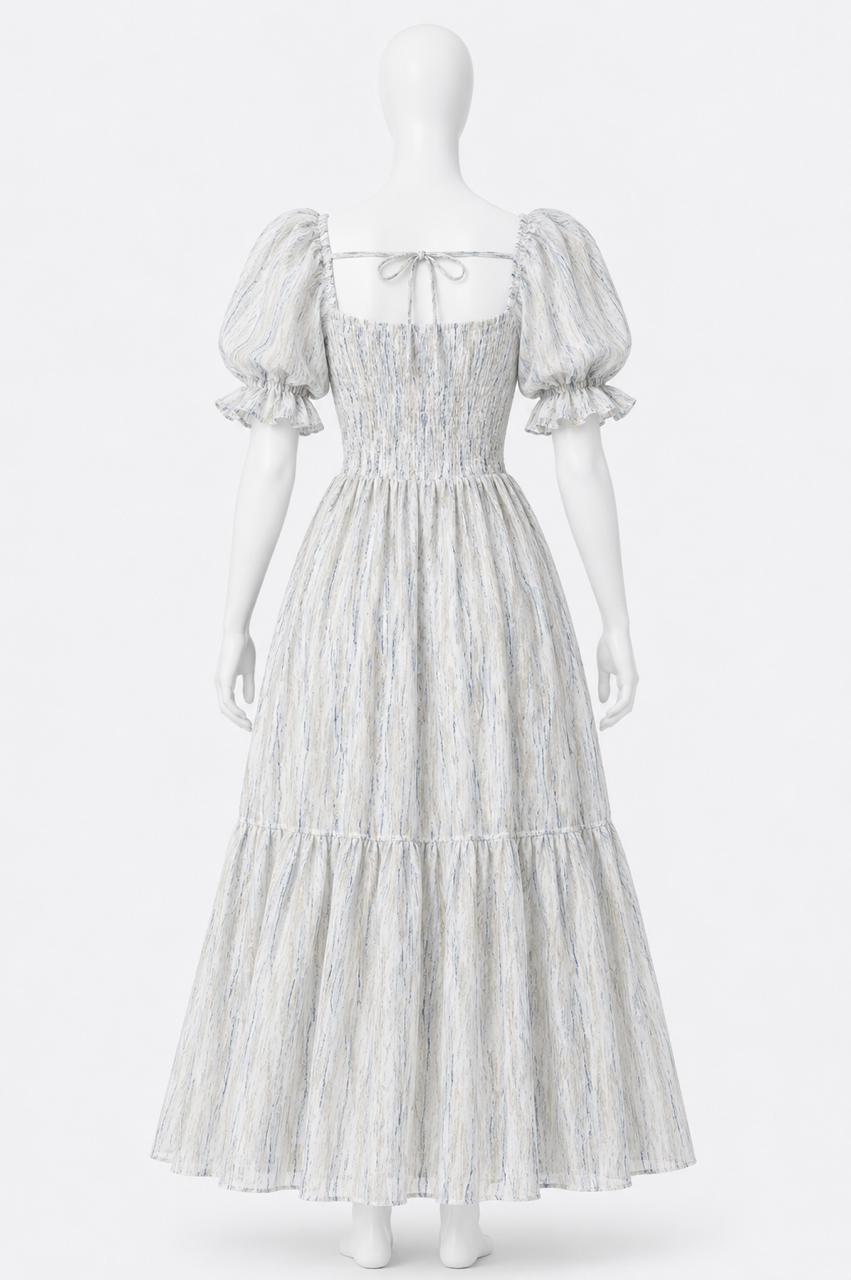 Women's white printed sundress with puff sleeves