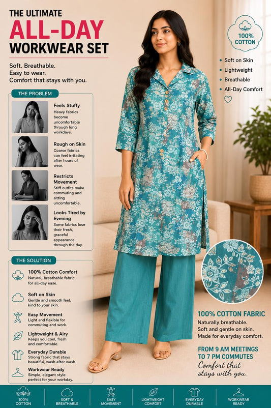 Elegant green floral co-ords set for women