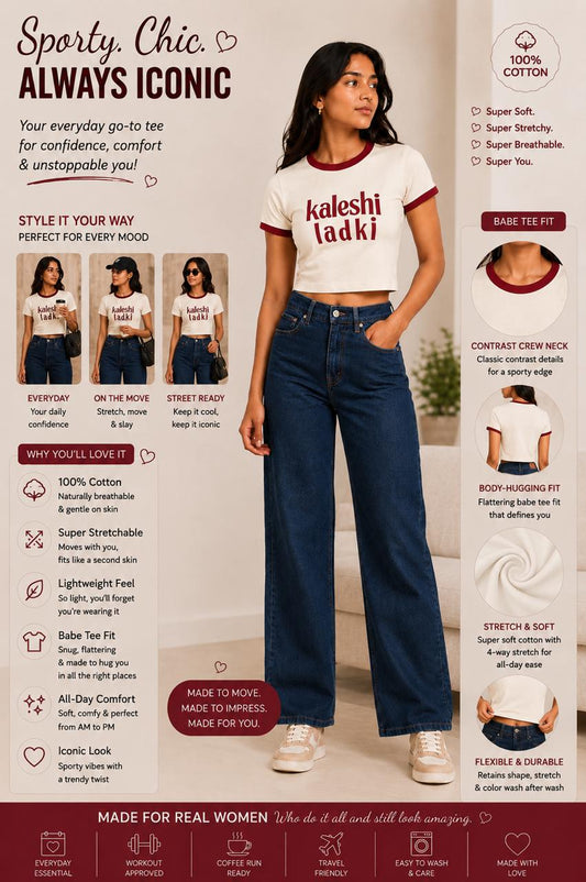 Retro printed beige Baby tee | Women's cropped Fit T-shirt