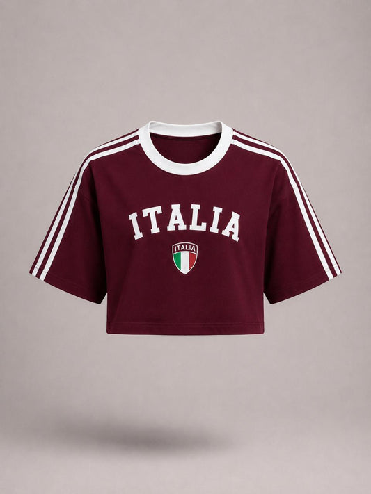 Italia contrast collar oversized tee | Women's cropped Fit T-shirt