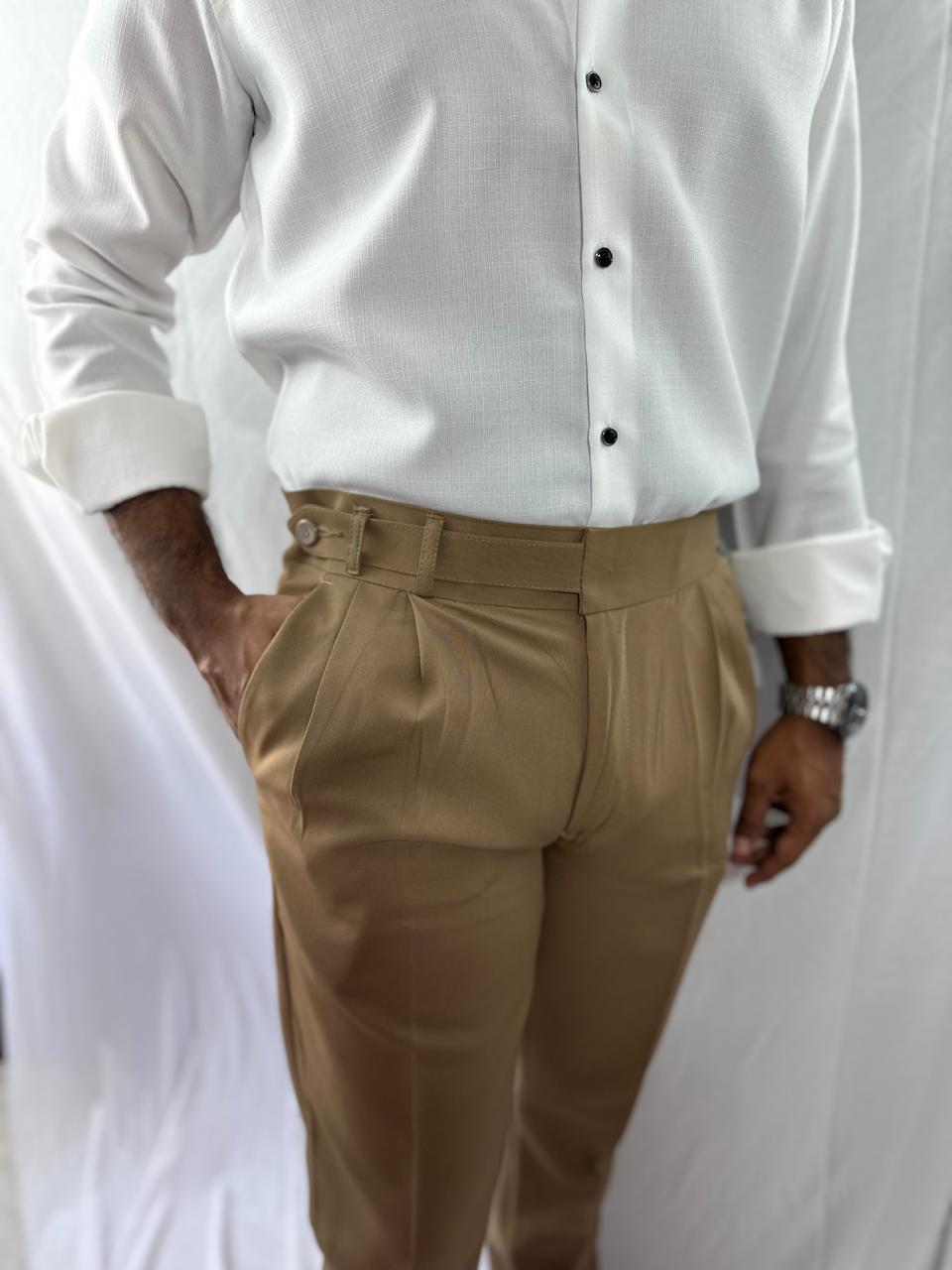 Caramel brown single button gurkha pant for men