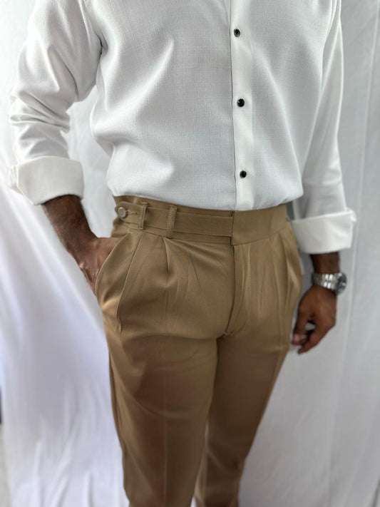 Caramel brown single button gurkha pant for men