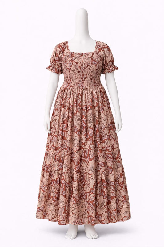 Women's Red printed sundress with puff sleeves